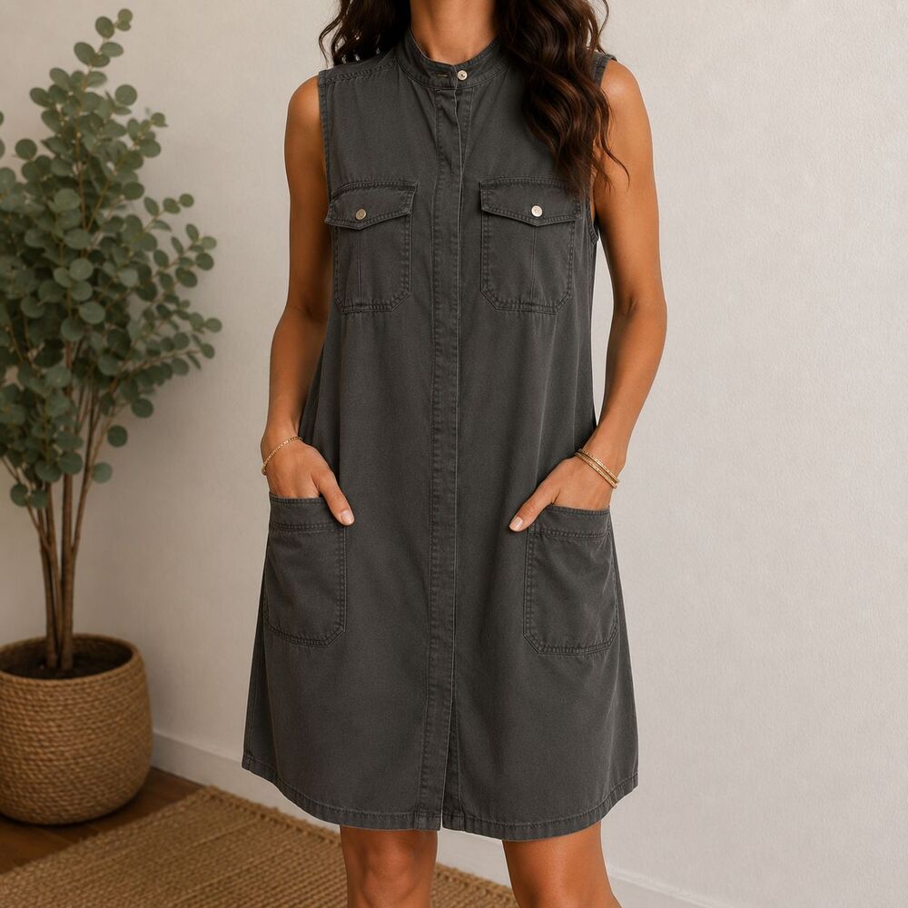 Sharagano Gray Sleeveless Tencel Shift Shirt Dress Women's Size 8